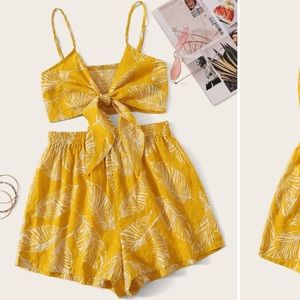 yellow matching top and shorts set